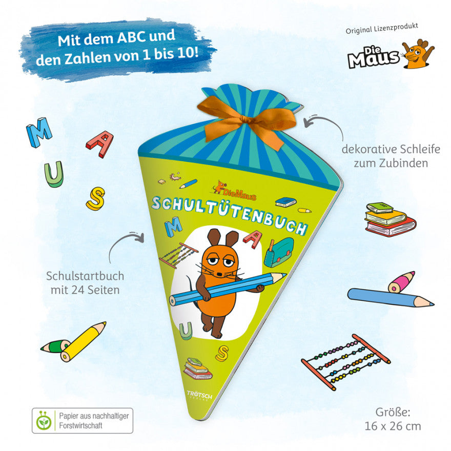Schulstartbuch Die Maus: Übungsbuch mit Schleife in Form einer Schultüte